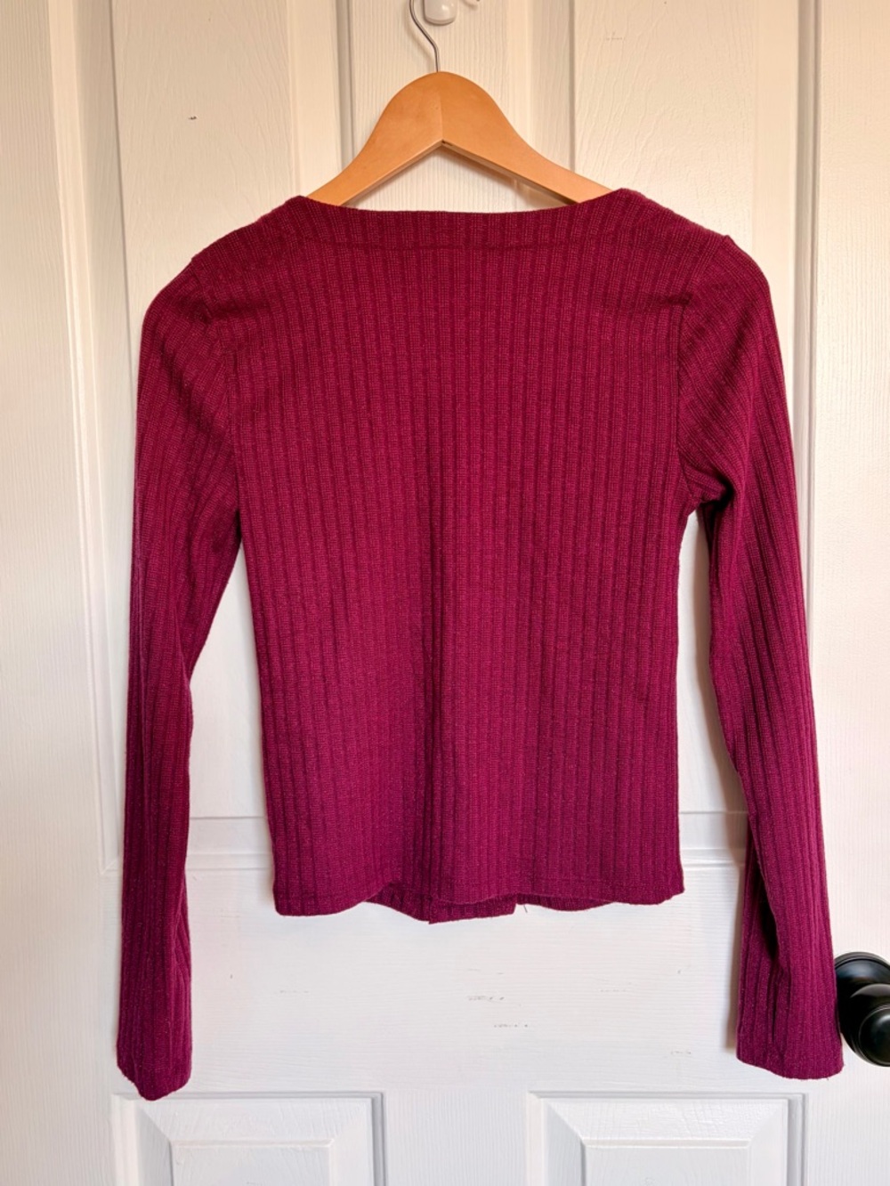 Maeve Deep Berry Ribbed Button-Down Cardigan - Picture 2 of 7